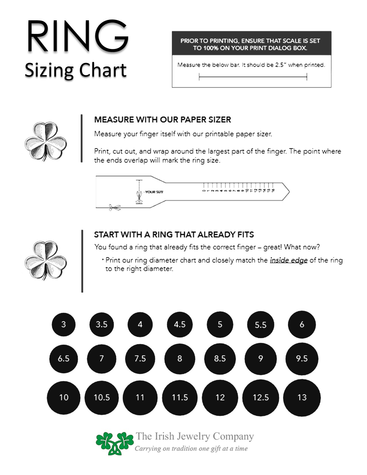 Ring Size Ring Sizing Chart and Tool The Irish Jewelry Company